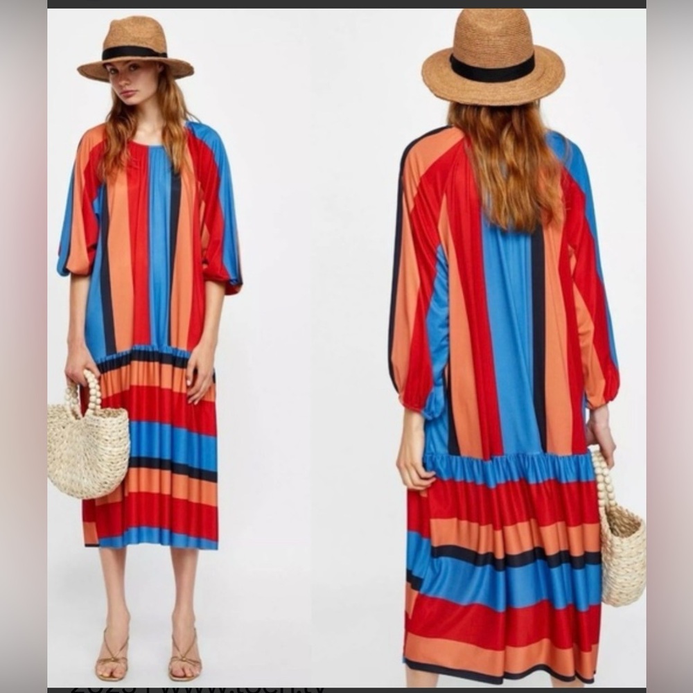 Zara Multicolor Striped Long Sleeve Dress
